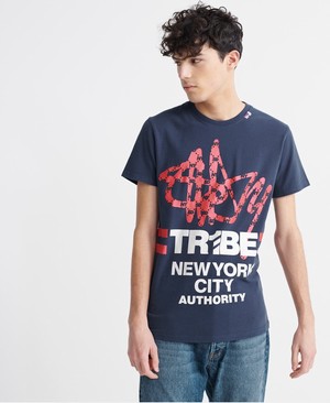 Superdry NY Tribe Férfi Pólók Sötétkék | FNSDC3518